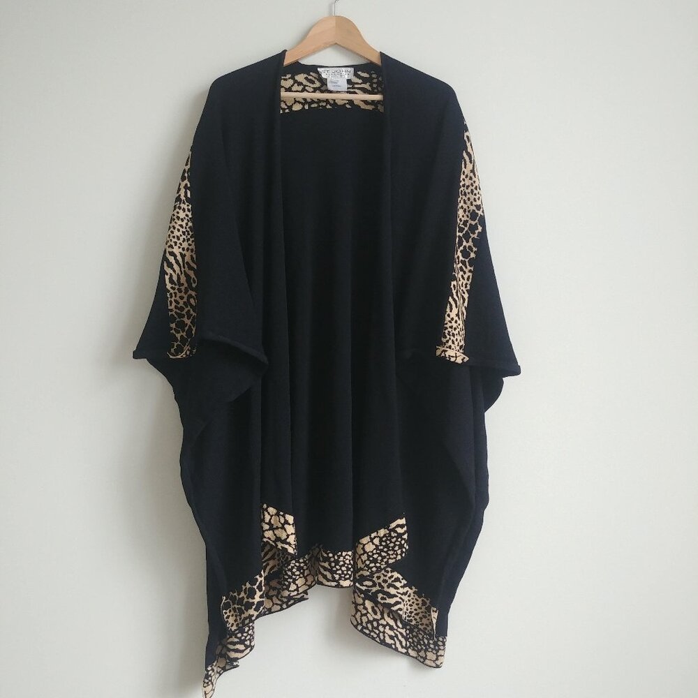 St. John Collection by Marie Gray wool cape black with animal print trim OS